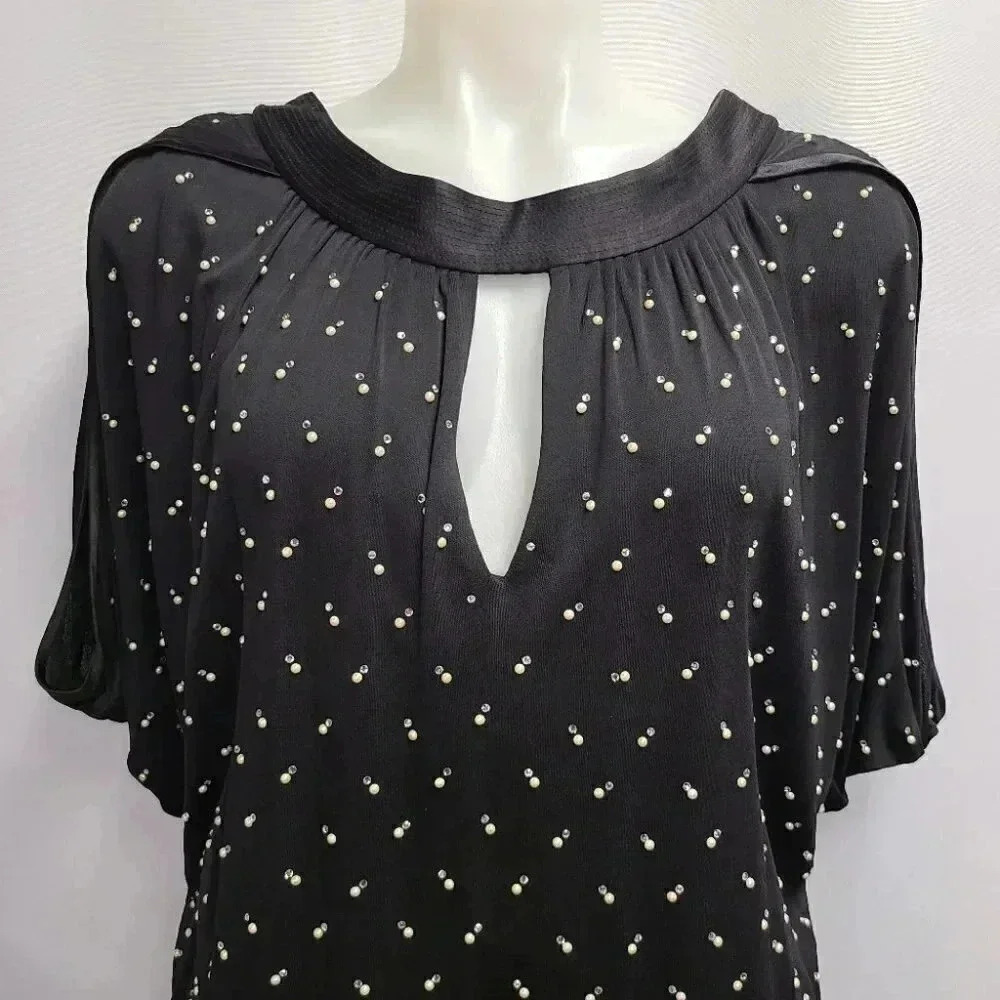 Marc Jacobs Black Satin Crystal Pearl Rhinestone Embellished Back Bow Dress 10 - Picture 3 of 16
